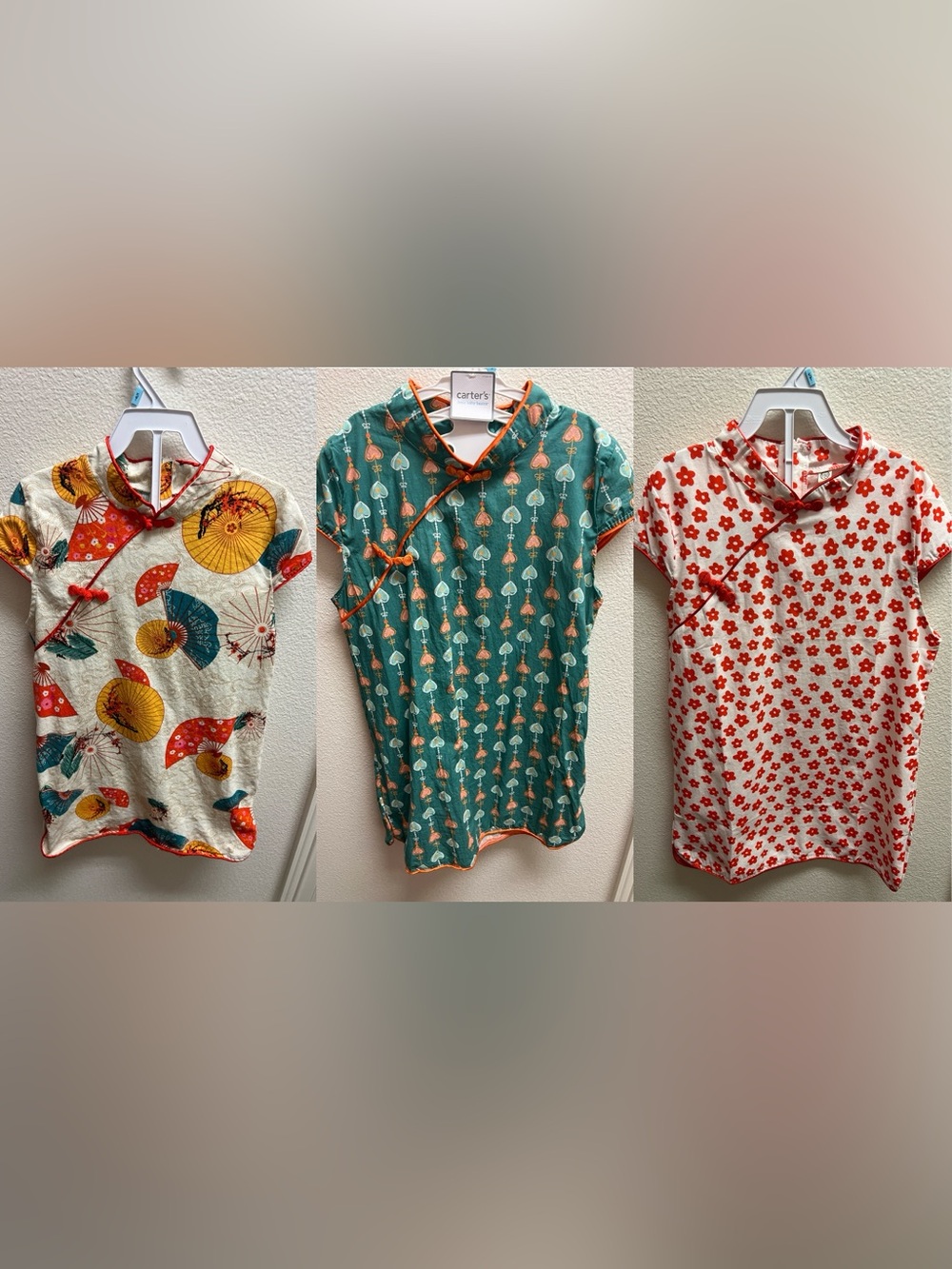 A set of 3 Girls' Cream Mandarin Collar Dress Qipao
